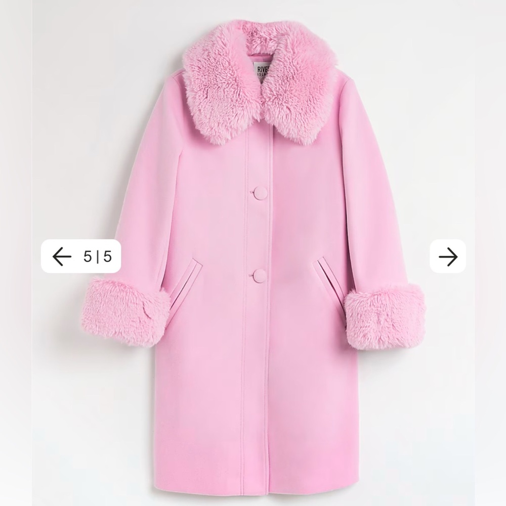 River Island Petite Pink Faux Fur Longline Coat